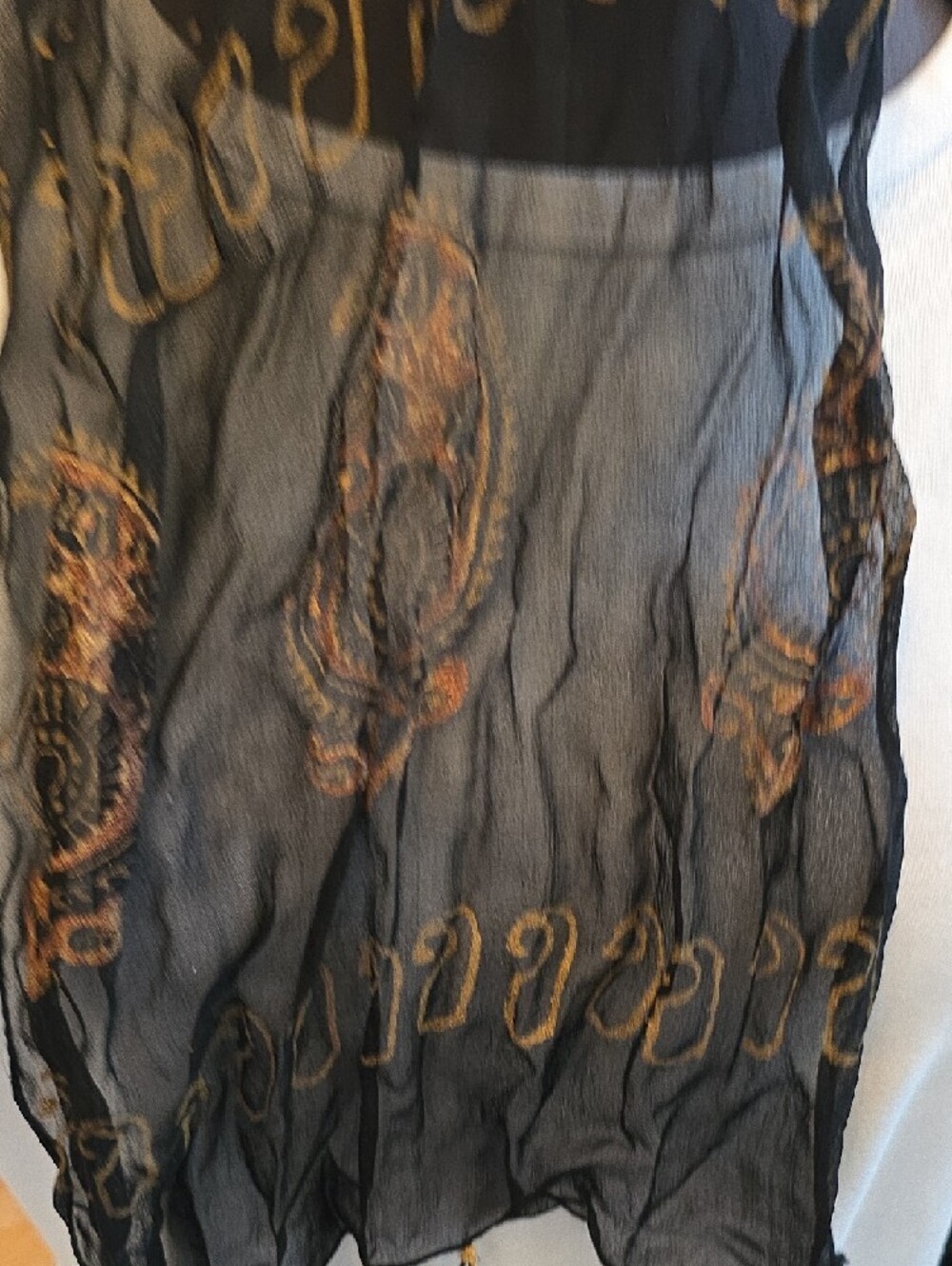 Black Polka Dot Fringe Scarf with Gold Accent - Unbranded - Picture 4 of 6
